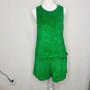 ME+EM Womens Green Shorts Set Shirt Size 8 Shorts Size 10